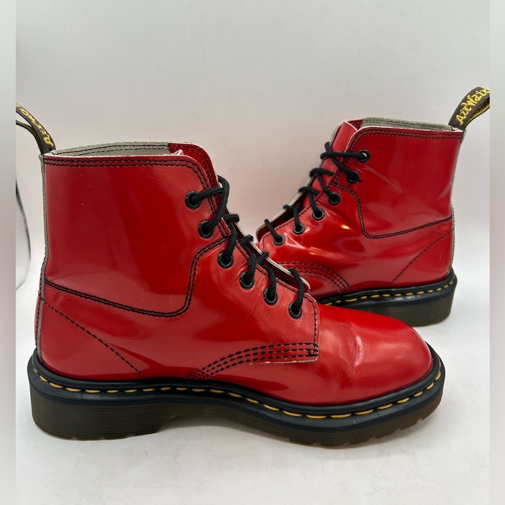 Rare Vintage Made in England Dr. Martens Red Patent Leather Boots 6 EYE Size 7 - Picture 8 of 14